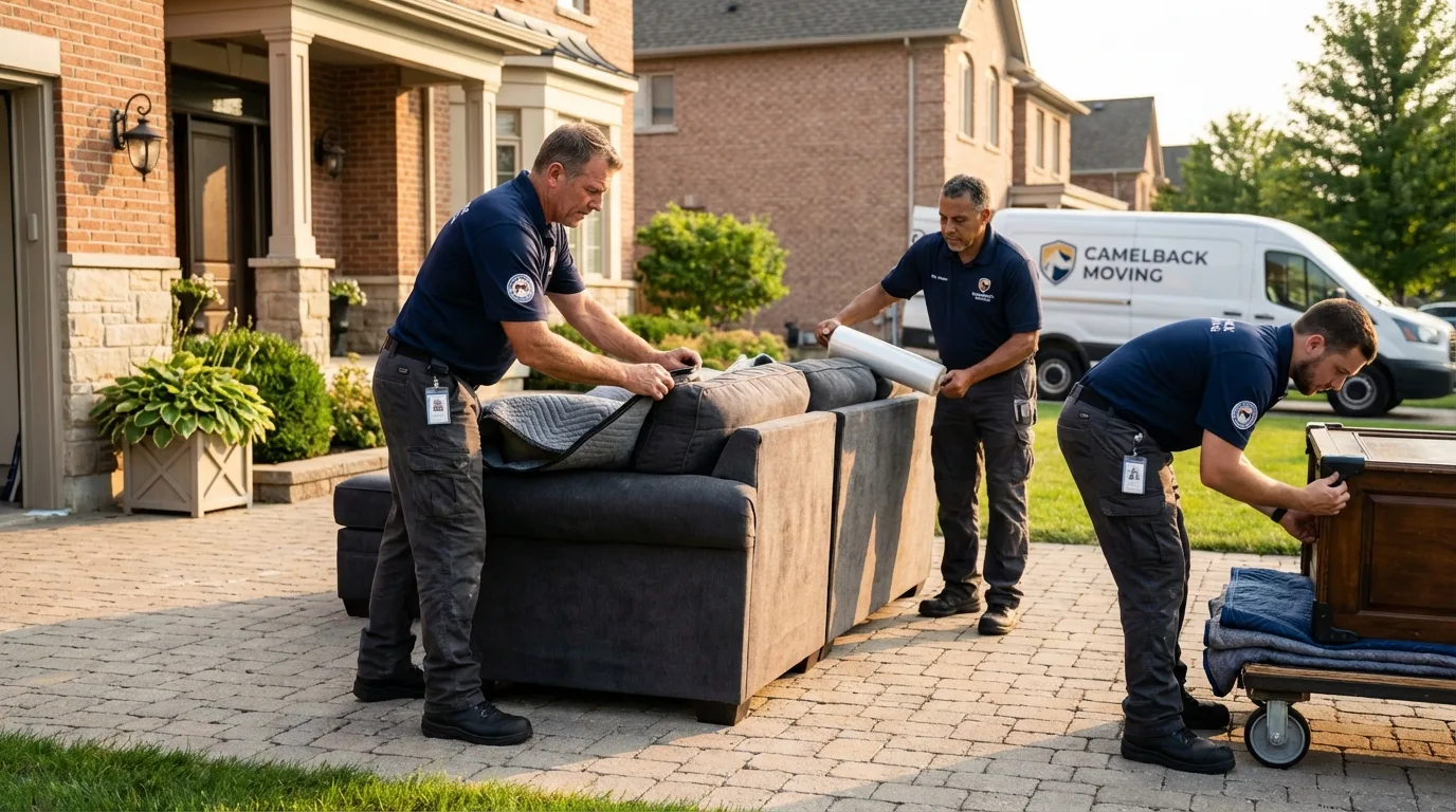 Large estate moving crew wrapping furniture in Fairfield, ME