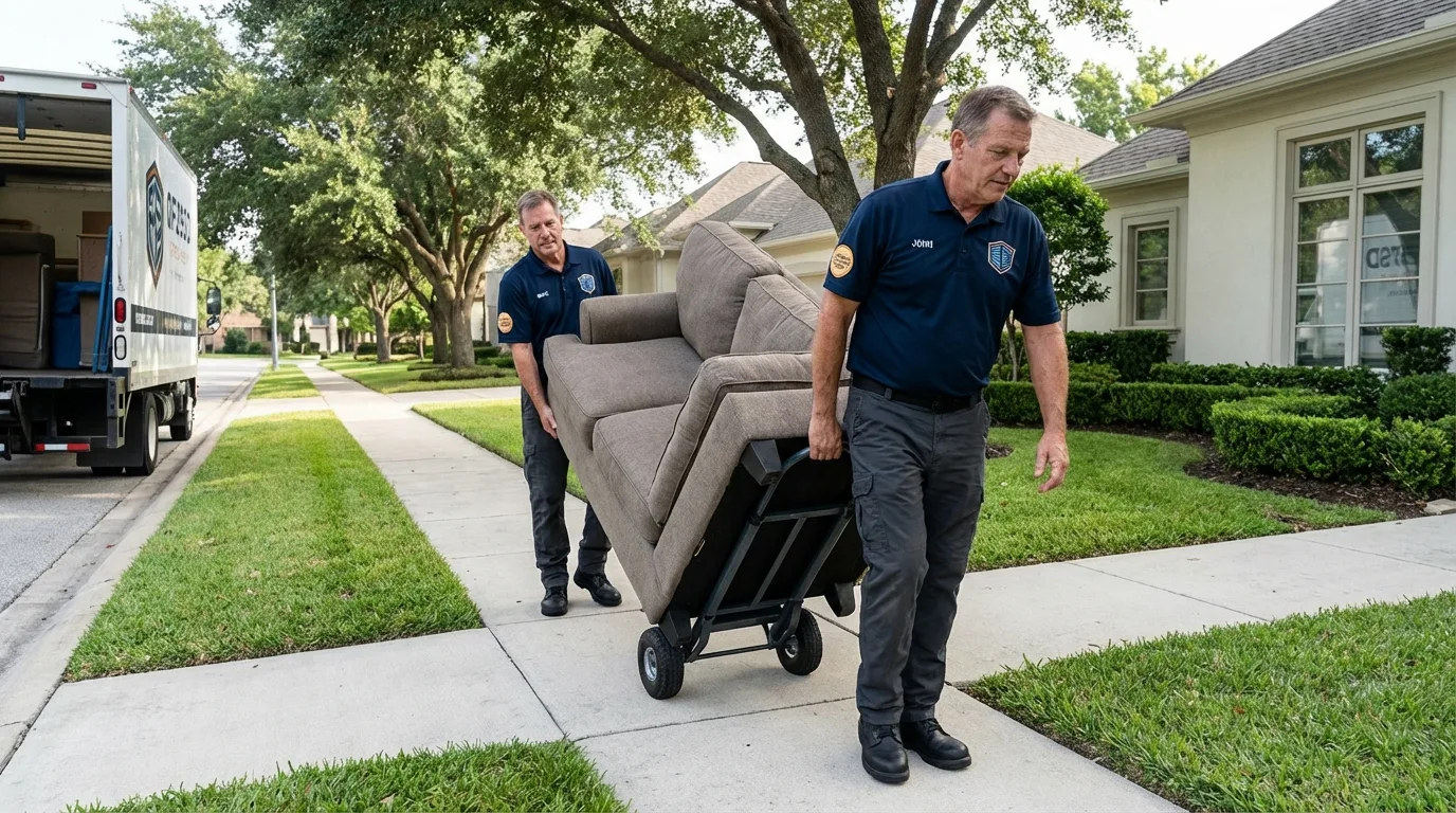 Local residential moving crew loading furniture in Fairfield, ME
